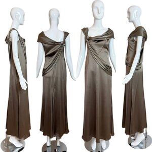 VALENTINO Vintage Silk Crystal Embellished Pewter Evening Gown